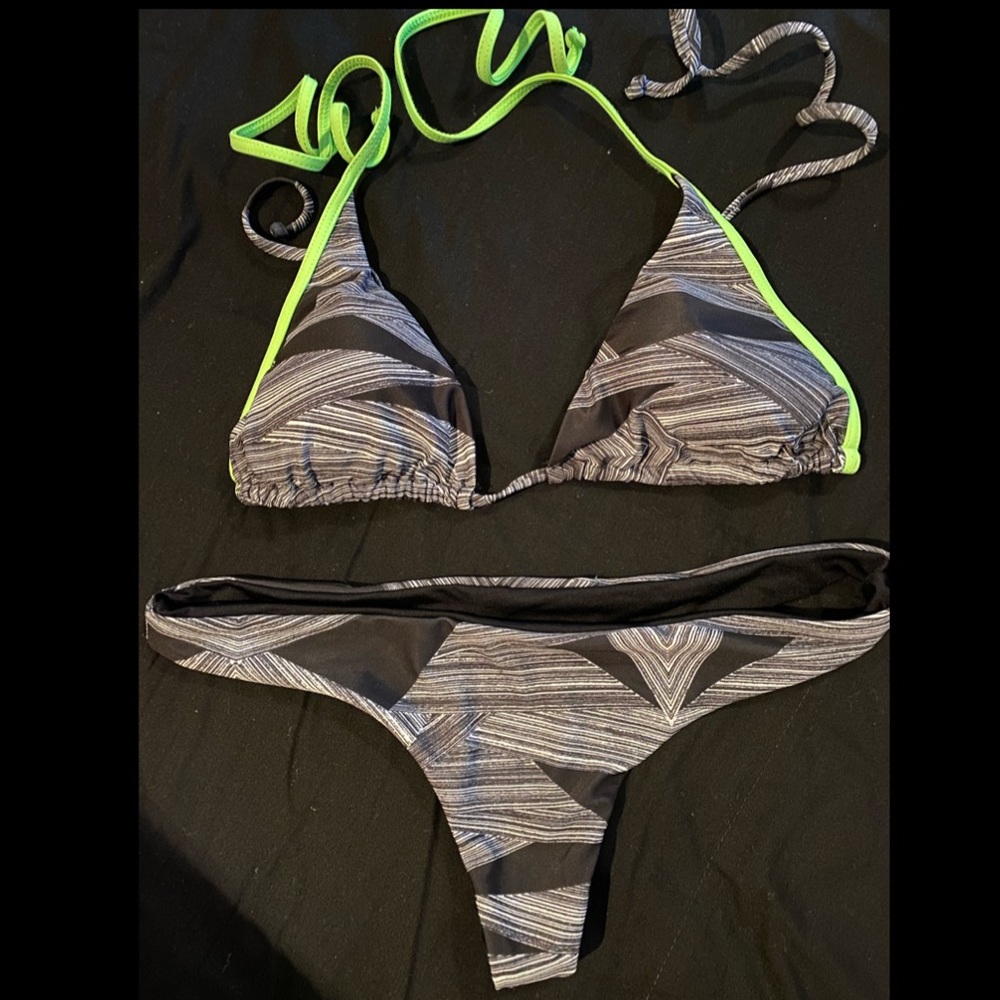 L*Space bikini, black, gray, neon green.